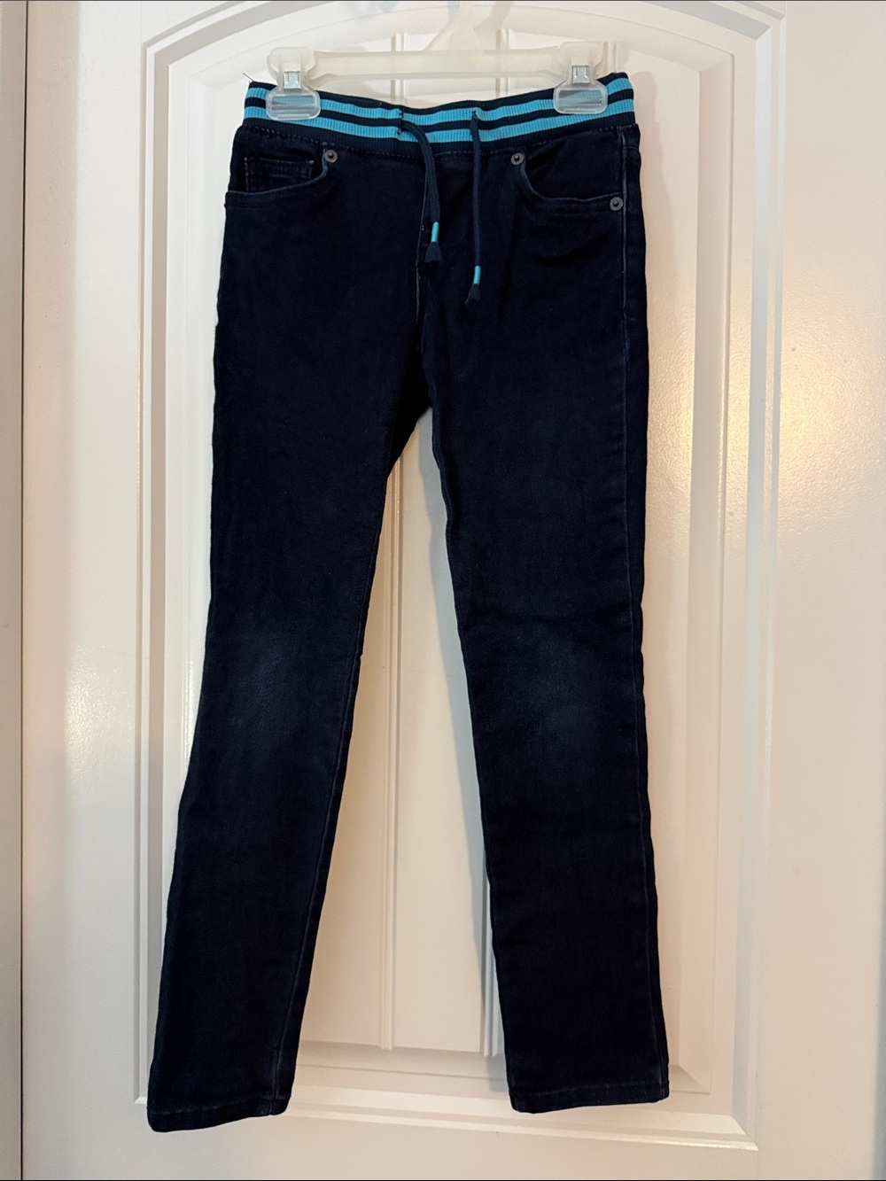 Cat & Jack Navy Jeans with Teal Striped Waistband